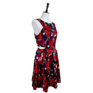 Romeo & Juliet Couture Dress Satin Silk Party Black Red Floral Women's Large